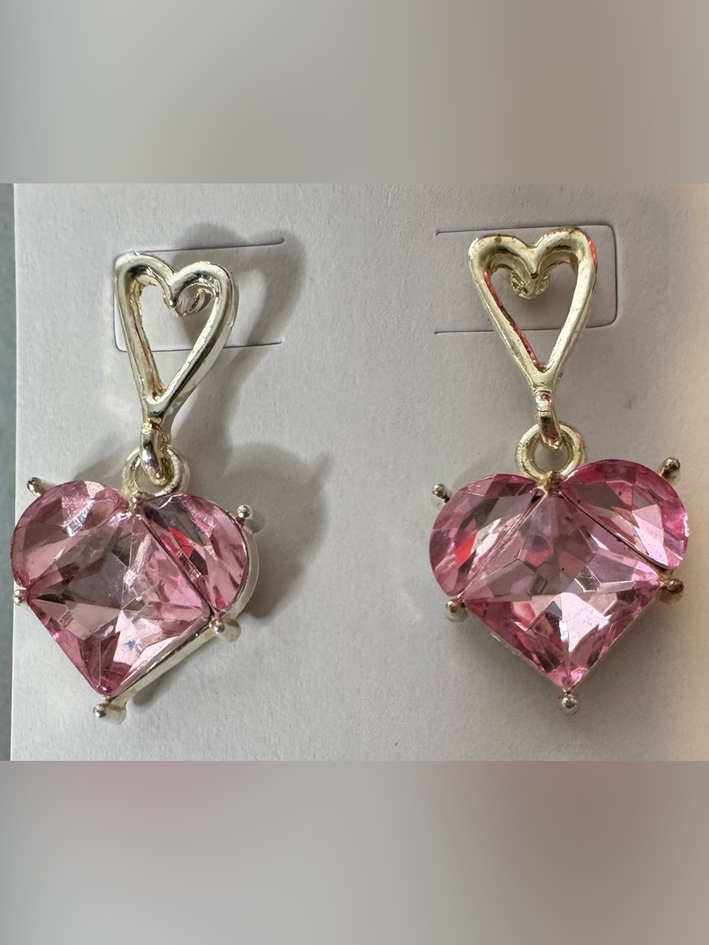 Pink Heart Crystal Drop Earrings romance live Valentine’s Day silver tone